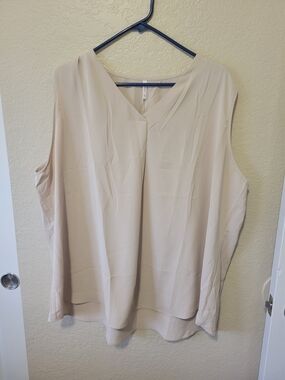 Sleeveless V-Neck Blouse in Light Beige